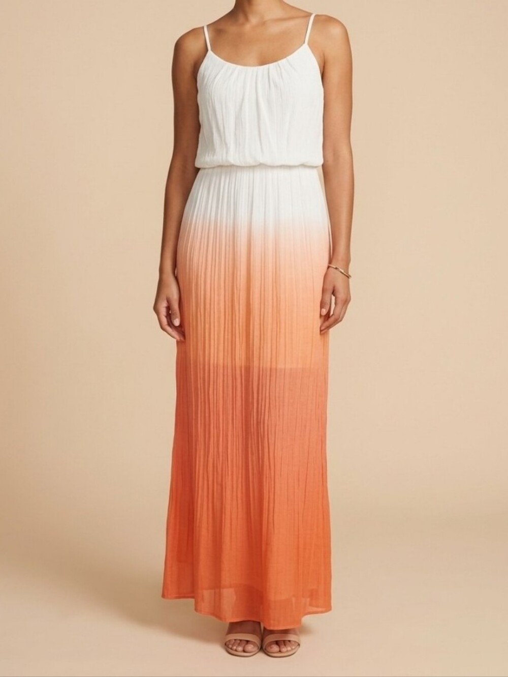 BCX Womens Ombre Maxi Dress Size S Orange Gauze Sleeveless Lightweight D12